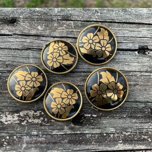 Brass on black enameled vintage buttons and clasp floral